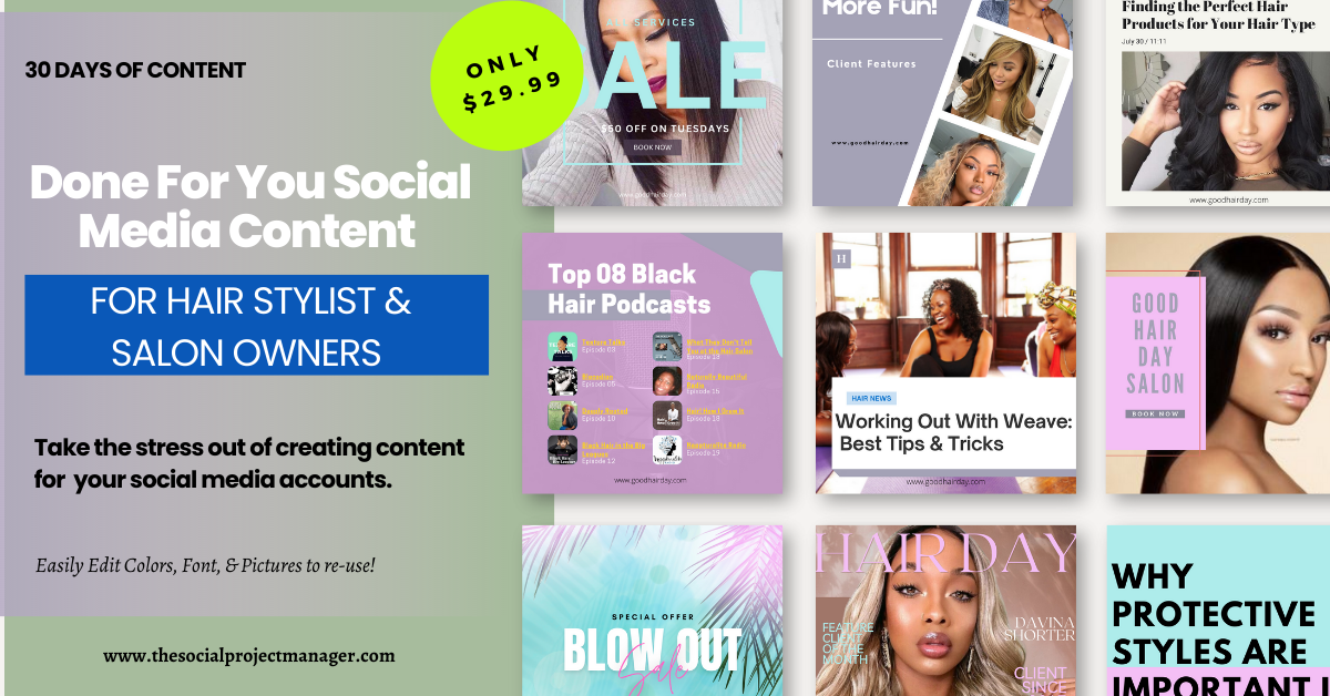 Hair Salon Stylist & Owners 30 Days of Social Media Content Pack